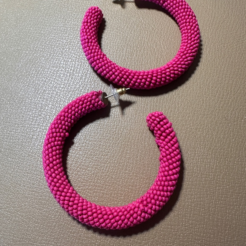 Pink Beaded Hoop Earrings
